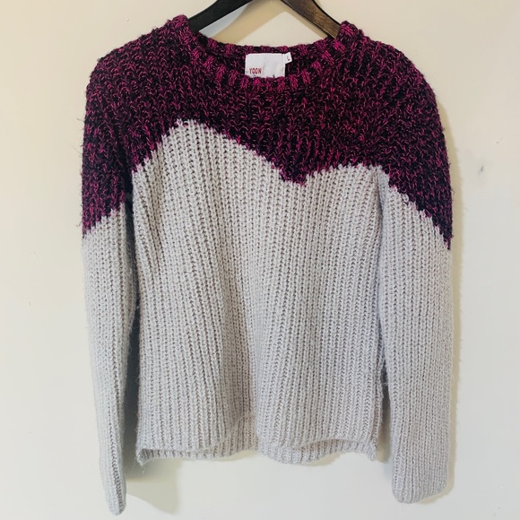 Yoon Wool Blend Two-Tone Pullover Crew Sweater  Chunky Knit in Size Large - Picture 1 of 3